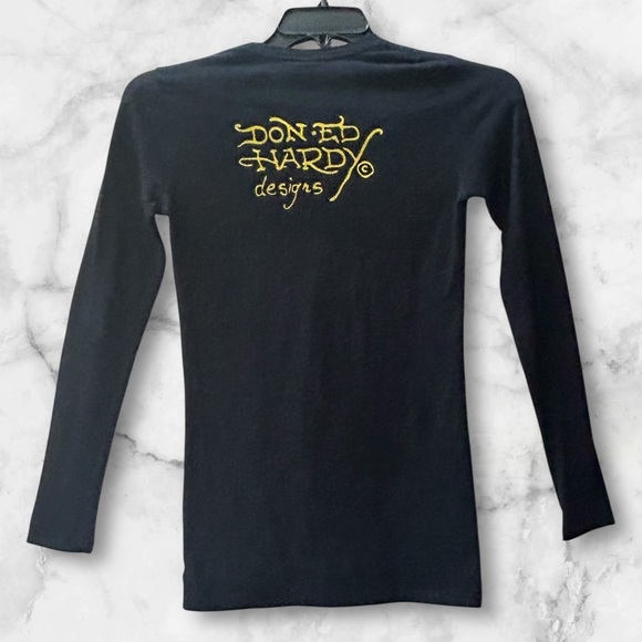 Ed Hardy by Christian Audigier Long Sleeve Rose Bouquet Tattoo Graphic Tee Sz S - Picture 3 of 10